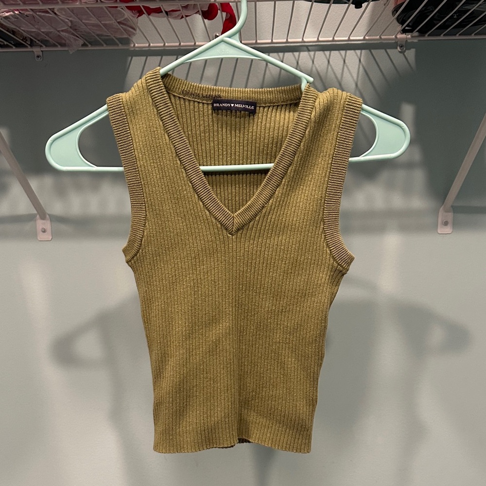 Brandy Melville Olive Ribbed Tank Top